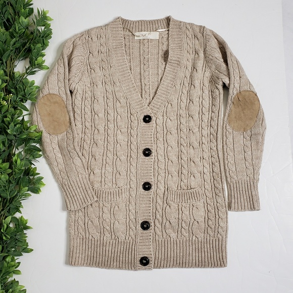 Zara Sweaters - ZARA Knit Long Button Down Elbow Patch Cardigan.